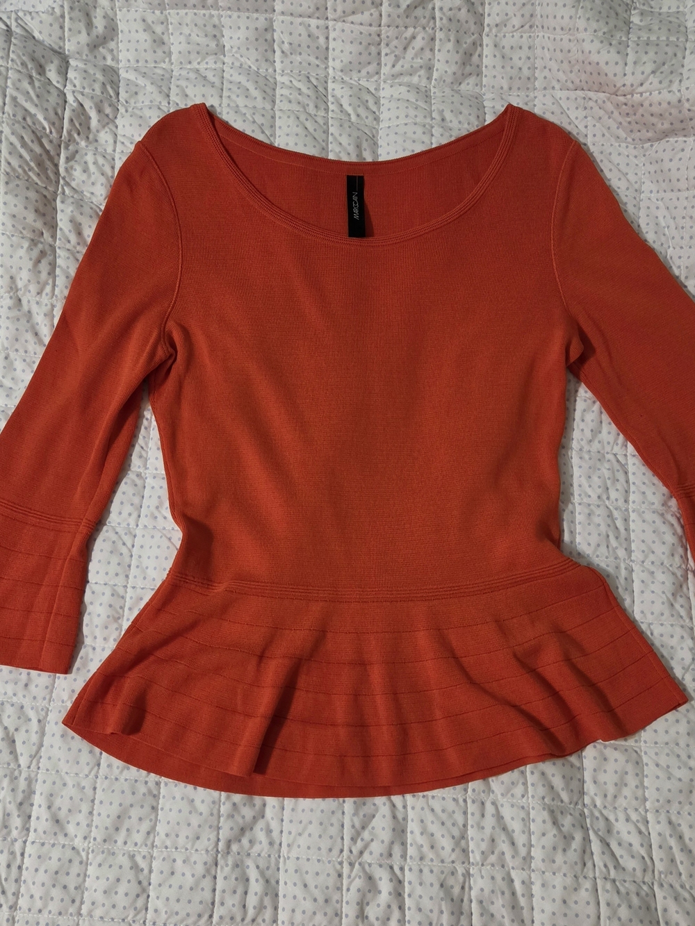 Marc Cain Orange Knit Peplum Top Bell Sleeves N3 / US 8